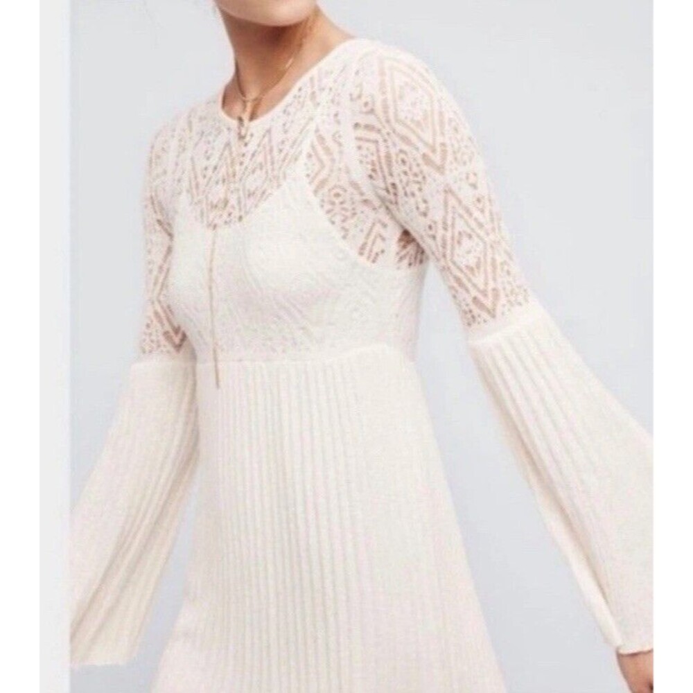 Anthropologie Floreat Serena Bell Sleeve Boho Chic Knit Ivory Midi Dress Size S